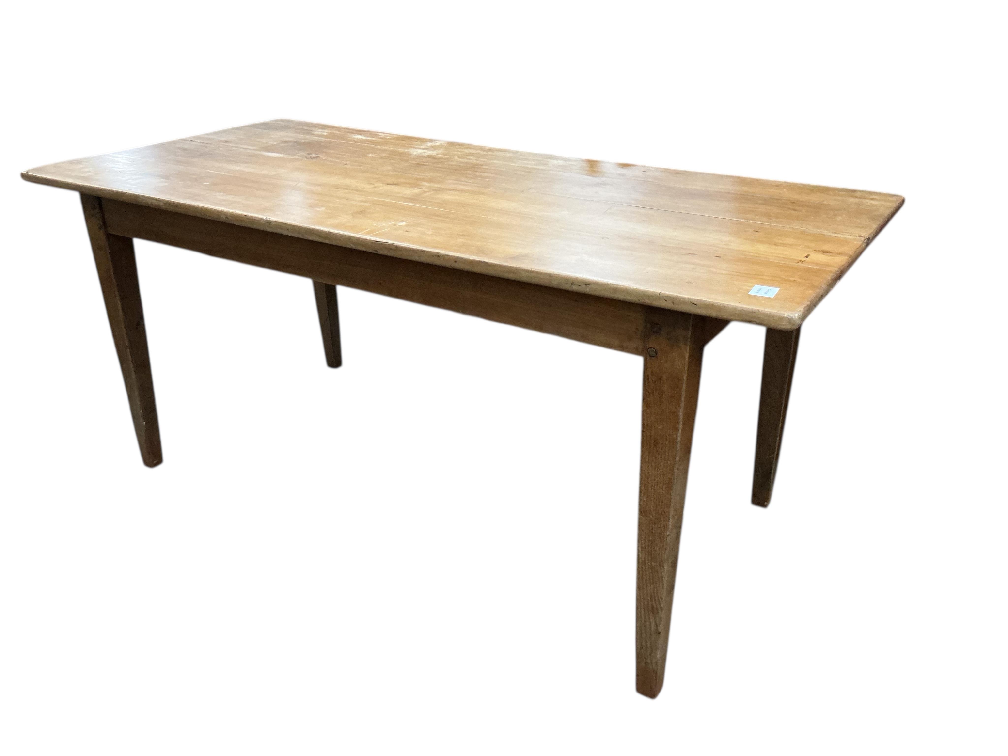 A 19th century French rectangular cherry and oak kitchen table, width 170cm, depth 80cm, height 74cm